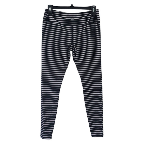 Scorpio Sol Leggings Small Black White Striped High Waist Stretch Athletic Pants - Picture 1 of 8